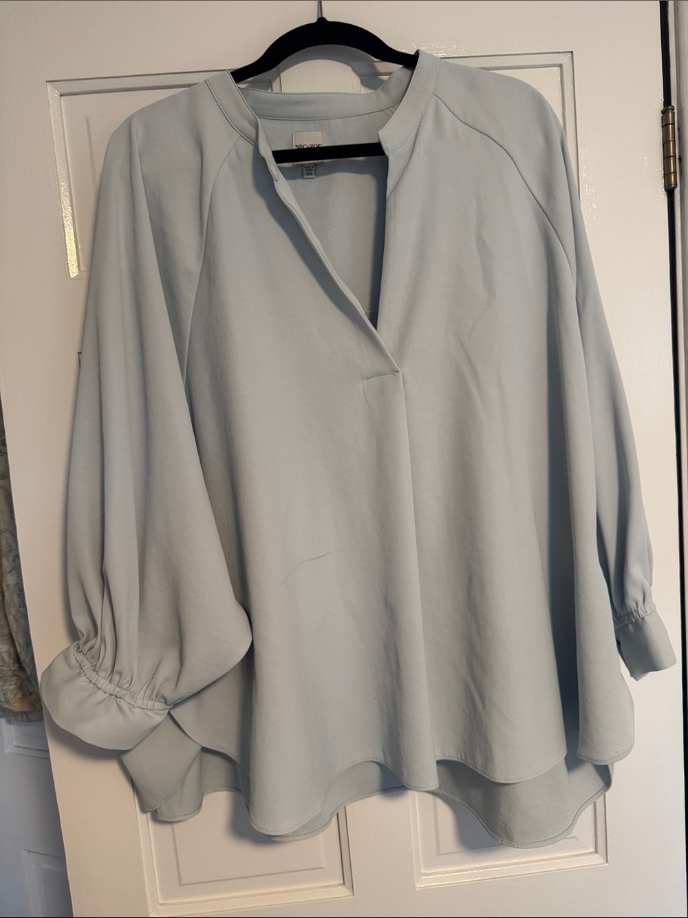 NIC+ZOE Pale Blue V-Neck Balloon Sleeve Blouse